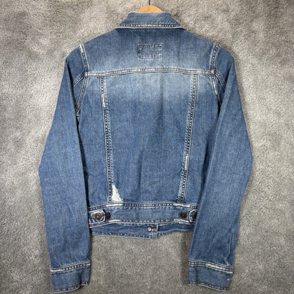Vintage Hollister Jacket Womens M Blue Denim Button Up Trucker Distressed Y2K - Picture 3 of 7